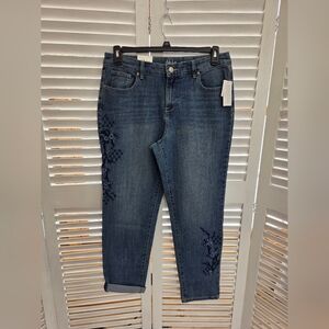 Style & Co Women's Boyfriend Embroidered Jeans with Mid-rise Size 10